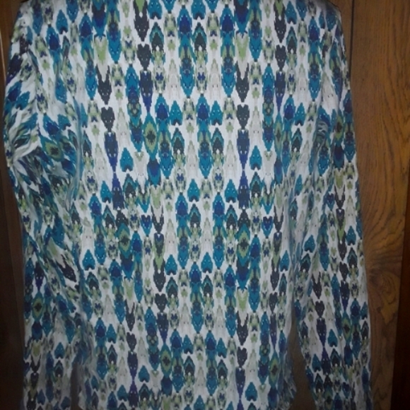 Womans Size Large Multicolored Blouse Round Neck Loosefit Top Longsleeved Shirt - Picture 2 of 5